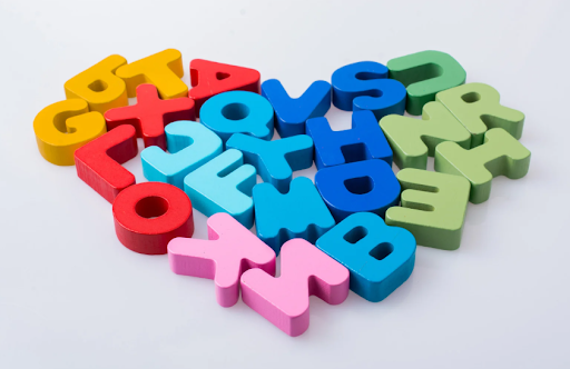 letter blocks in heart shape